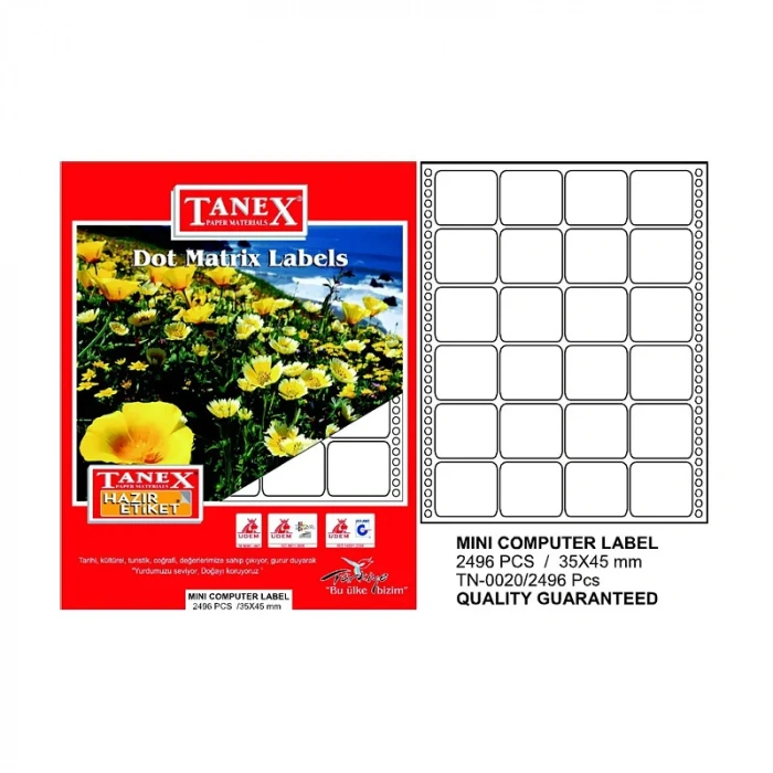 TANEX BİLGİSAYAR SÜREKLİ FORM ETİKETİ 35x97mm 1250 ADET