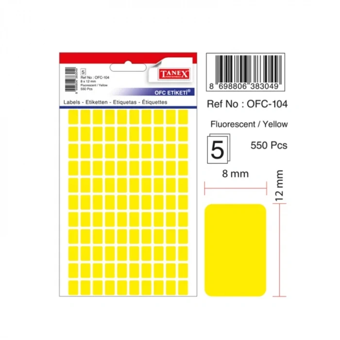 Tanex Ofc-104 Sarı  8x12 Mm Ofis Etiketi