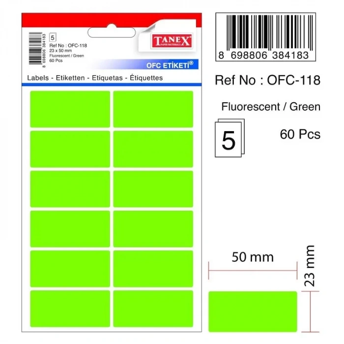 TANEX OFC-118 YEŞİL 23x50 mm OFİS ETİKETİ