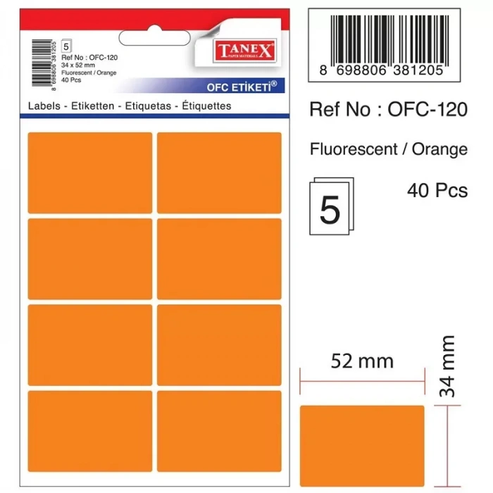 TANEX OFC-120 TURUNCU 34x52 mm OFİS ETİKETİ