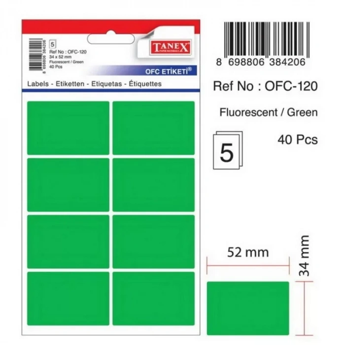 Tanex Ofc-120 Yeşil 34x52 Mm Ofis Etiketi