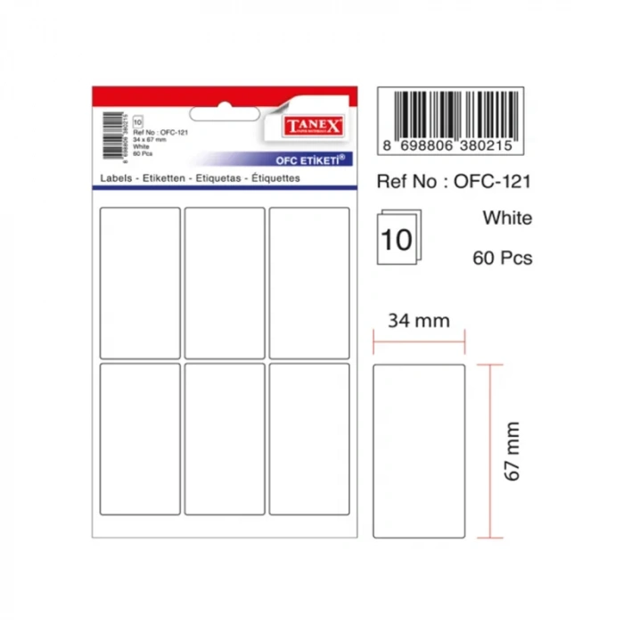 Tanex Ofc-121 34x67 Mm Beyaz Ofis Etiketi