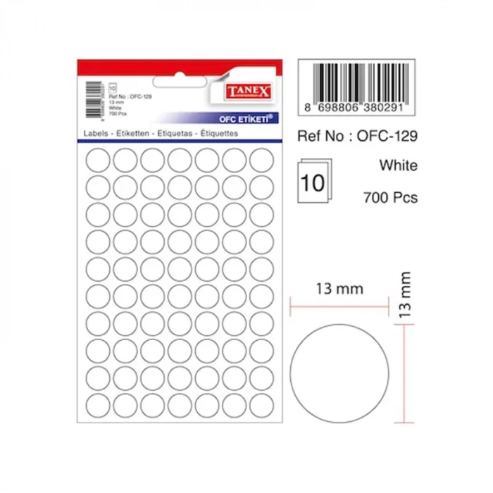 Tanex Ofc-132 25 Mm Beyaz Ofis Etiketi Yuvarlak