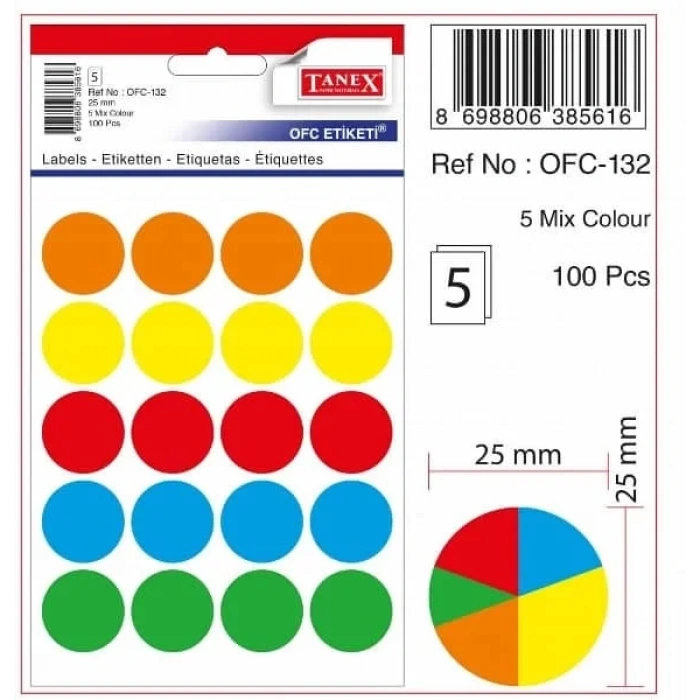 Tanex Ofc-132 Mix Color Etiket 5li Poşet