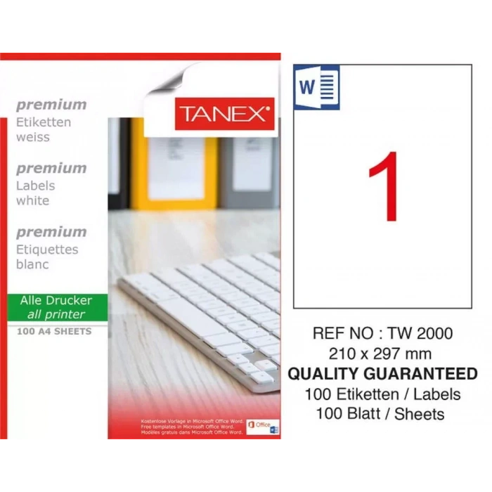 Tanex Tw-2000 Laser Etiketi (210 X 297 Mm)