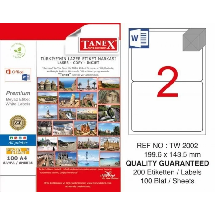 Tanex TW-2002 Laser Etiketi (199,6 x 143,5 mm)