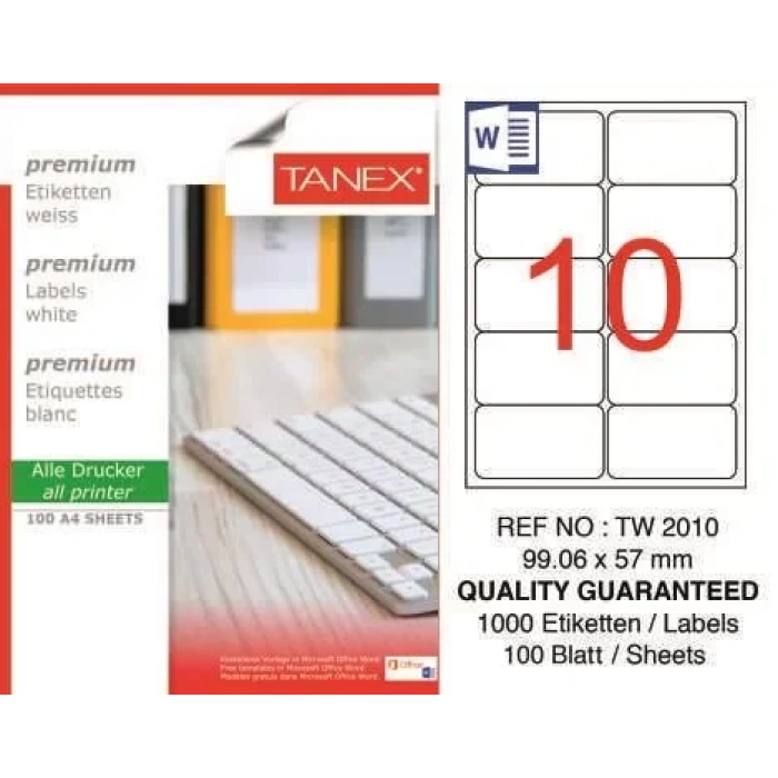 Tanex TW-2010 Laser Etiketi (99,06 x 57 mm)