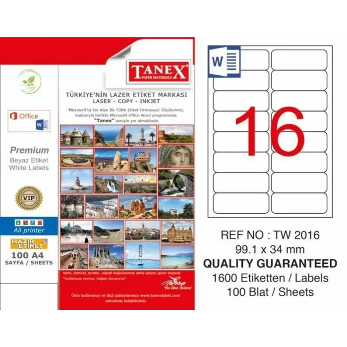 Tanex Tw-2016 Laser Etiketi (99,1 X 34 Mm)