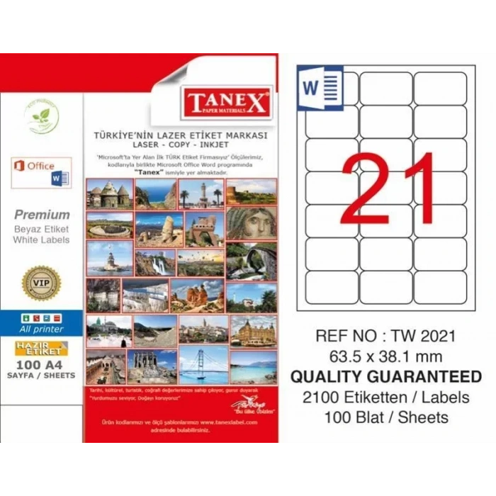 Tanex Tw-2021 Laser Etiketi (63,5 X 38,1 Mm)