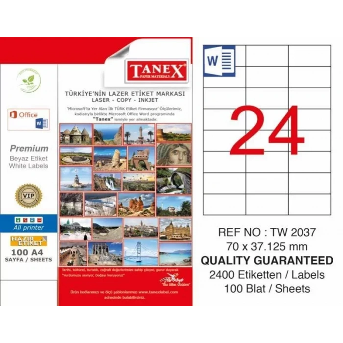 Tanex Tw-2037 Laser Etiketi (70 X 37,125 Mm)