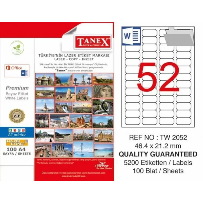 Tanex Tw-2052 Laser Etiketi (46,4 X 21,2 Mm)