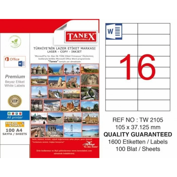 Tanex Tw-2105 Laser Etiketi (105 X 37,125 Mm)