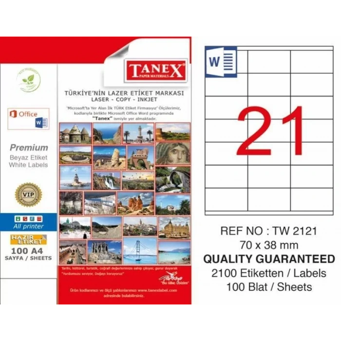 Tanex Tw-2121 Laser Etiketi (70 X 38 Mm)