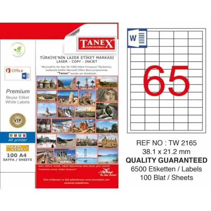 Tanex Tw-2165 Laser Etiketi (38,1 X 21,2 Mm)
