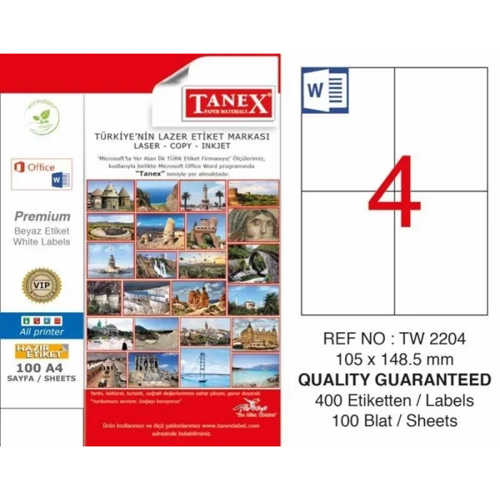 Tanex TW-2204 Laser Etiketi (105 x 148,5 mm)