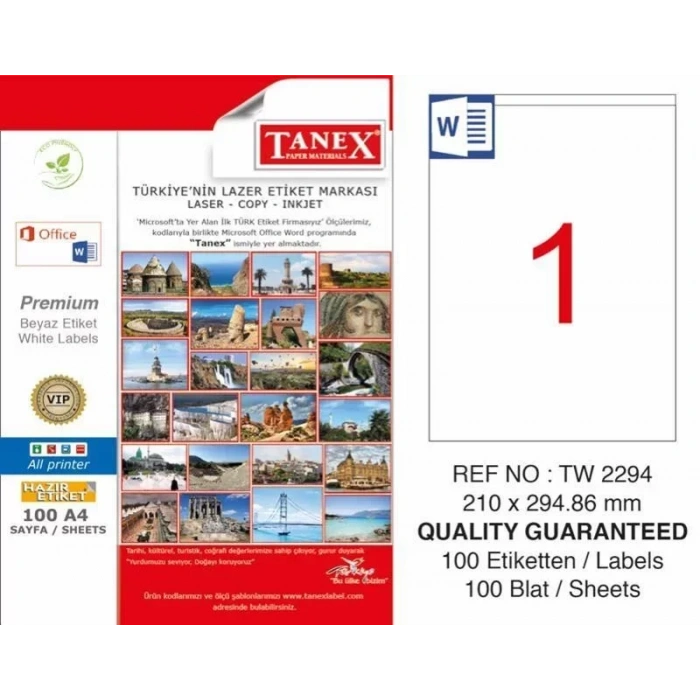 Tanex TW-2294 Laser Etiketi (210 x 294,86 mm)