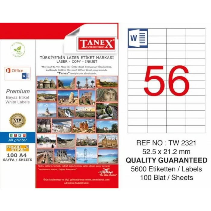 Tanex TW-2321 Laser Etiketi (52,5 x 21,2 mm)