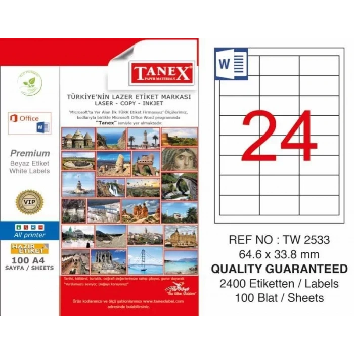 Tanex Tw-2533 Laser Etiketi (64,6 X 33,8 Mm)