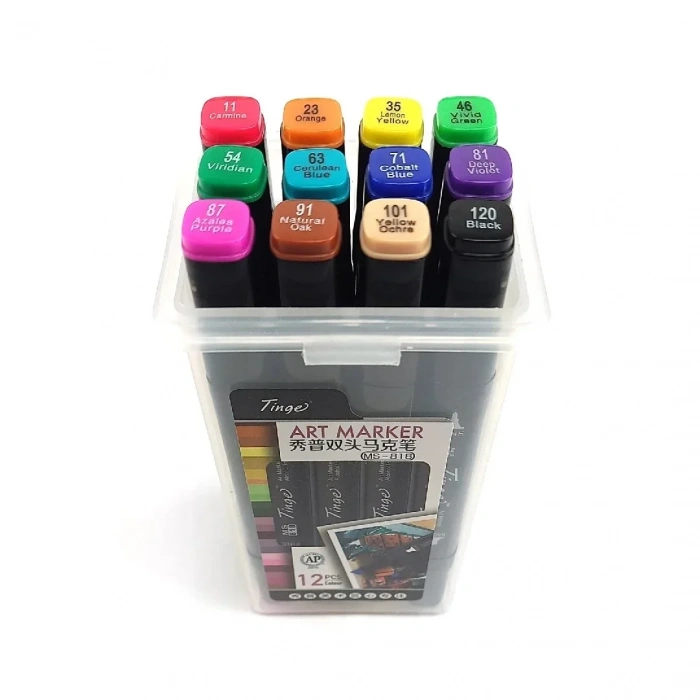 Tinge Art Marker Plastik Çantalı Seti 12li MS 818