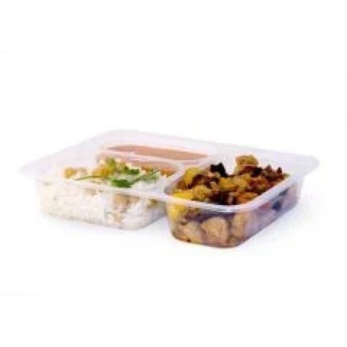 Üç Bölmeli Plastik Servis Yemek Kabı 50 Adet.