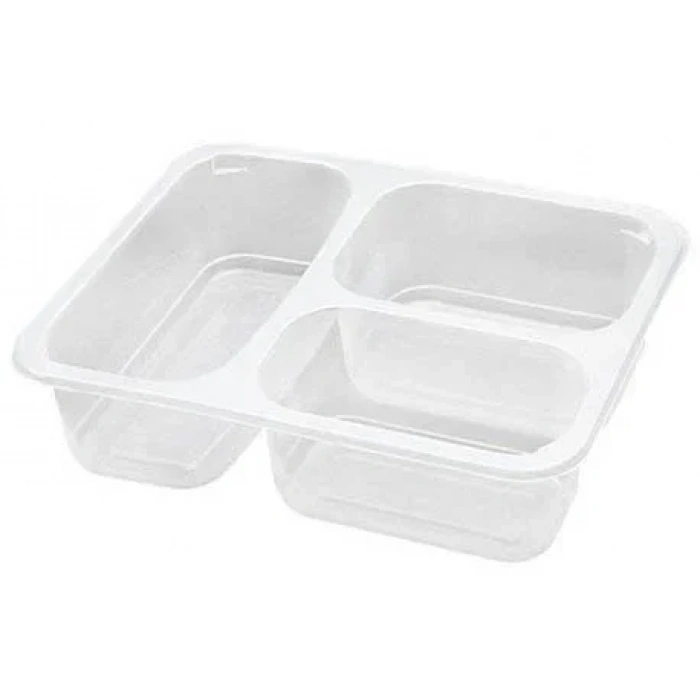 Üç Bölmeli Plastik Servis Yemek Kabı 50 Adet.