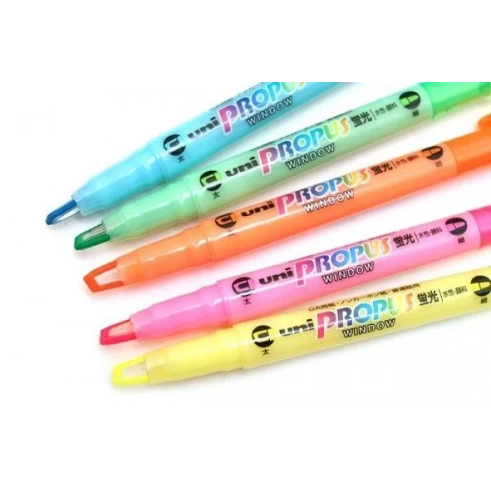 Uni Ball Propus Çift Uçlu Cep Tipi Fosforlu Kalem (5 Li Paket)