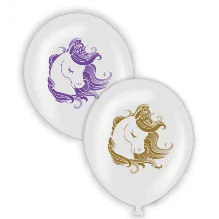 Unicorn Temalı Şeffaf Renk Baskılı Balon 6 Adet
