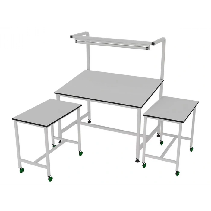 Üstten Işıklı Kalite Kontrol Masası (Sehpalı)Ayalı Eğmli T85