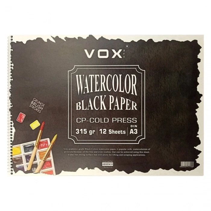 Vox Art Suluboya Sketch Defter A3 315gr 12 Yaprak Black Siyah