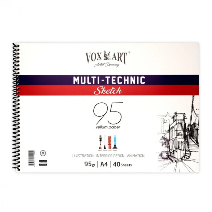 Vox Multi-Technic Sketch Eskiz Defteri A4 95gr 40yp Spiralli