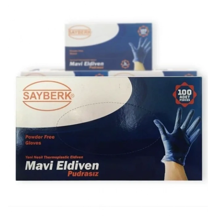 Yeni Nesil Hibrit Pudrasız Mavi Eldiven ( S ) 100 Adet