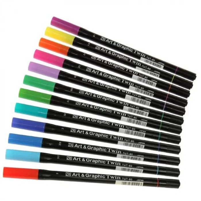 Zig Art & Graphic Twin Brush Pen Çift Uçlu Çizim Kalemi 12li Set Bright - Tut-80/12vbr