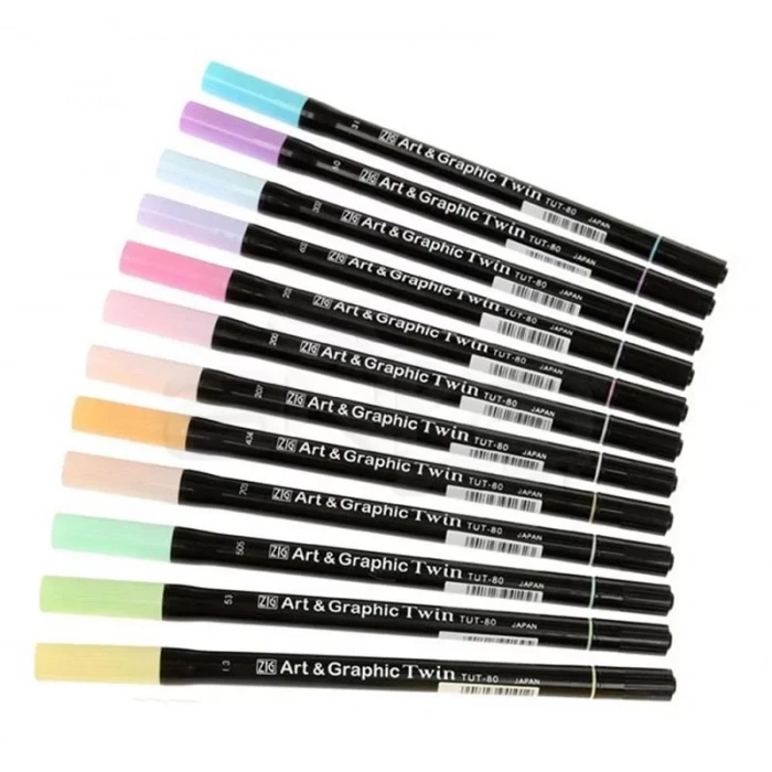 Zig Art & Graphic Twin Brush Pen Çift Uçlu Çizim Kalemi 12li Set Pastel - TUT-80/12VPA