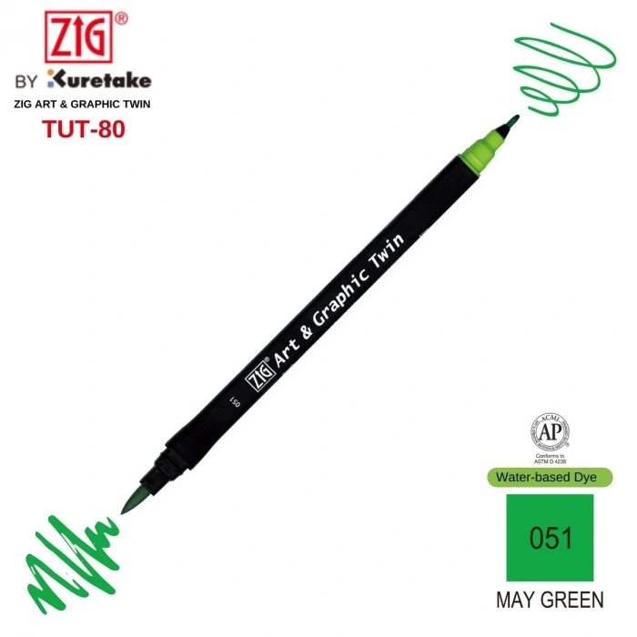 Zig Art&Graphic Twin Çift Uçlu Keçe Grafik Kalemi 51 May Green