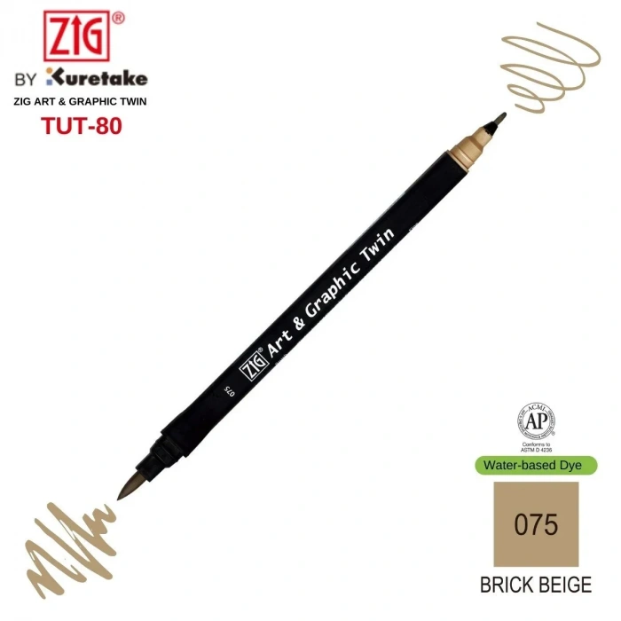 Zig Art&Graphic Twin Çift Uçlu Keçe Grafik Kalemi 75 Brick Beige