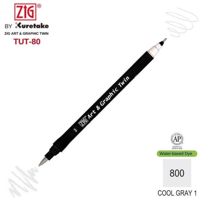 Zig Art&Graphic Twin Çift Uçlu Keçe Grafik Kalemi 800 Cool Gray 1
