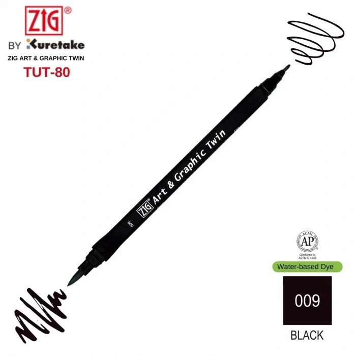 Zig Art&Graphic Twin Tut-80 Çift Uçlu Keçe Grafik Kalemi 009 Black