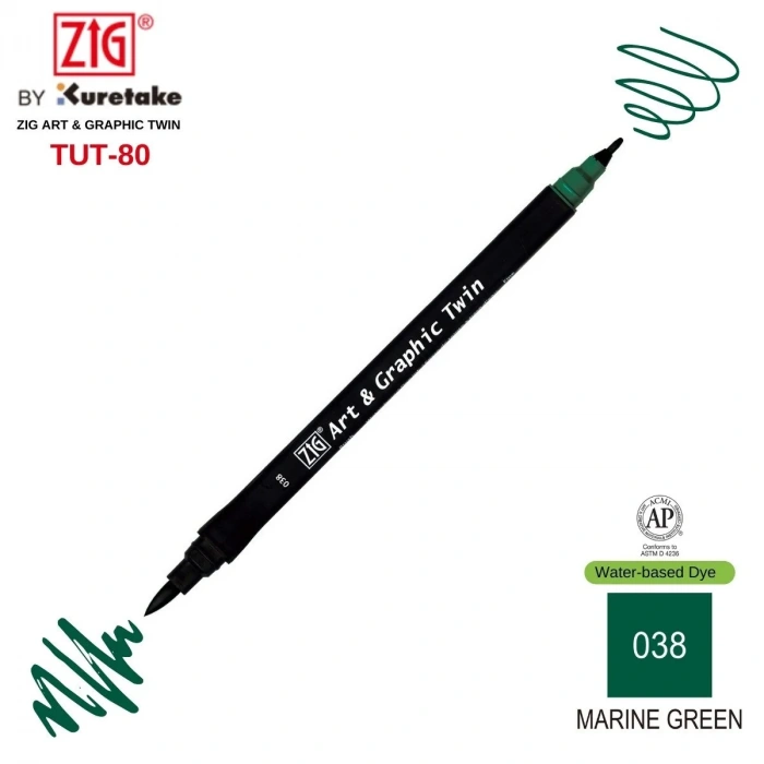 Zig Art&Graphic Twin Tut-80 Çift Uçlu Keçe Grafik Kalemi 038 Marine Green
