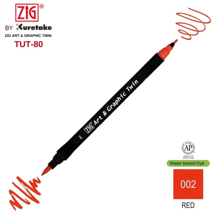 Zig Art&Graphic Twin Tut-80 Çift Uçlu Keçe Grafik Kalemi 2 Red