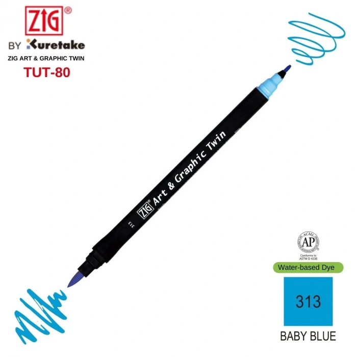 Zig Art&Graphic Twin Tut-80 Çift Uçlu Keçe Grafik Kalemi 313 Baby Blue