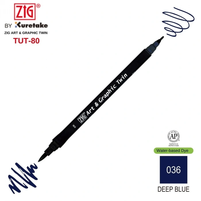 Zig Art&Graphic Twin Tut-80 Çift Uçlu Keçe Grafik Kalemi 36 Deep Blue