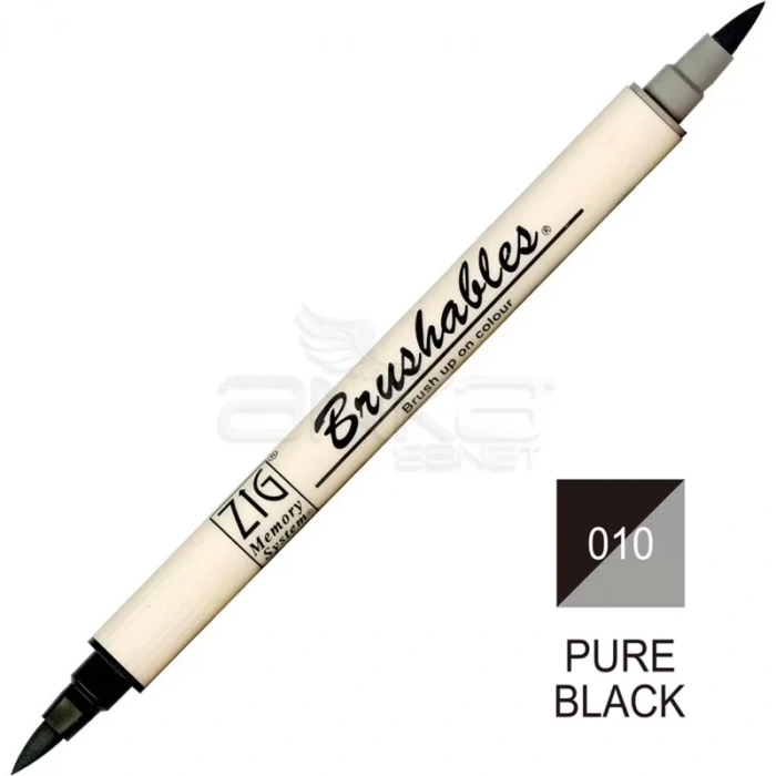 Zig Brushables 2 Renk Tonu Fırça Uçlu Marker Kalem 010 Pure Black