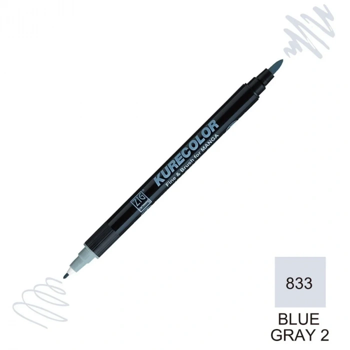 Zig Kurecolor Mangaka Fine&Brush Çift Taraflı Kalem CNKC-2200 No 833 Blue Gray 2