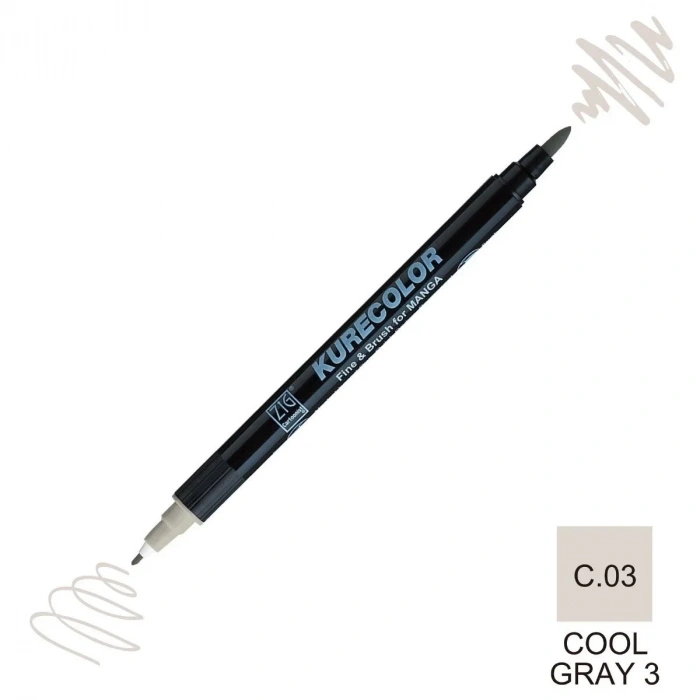 Zig Kurecolor Mangaka Fine&Brush Çift Taraflı Kalem CNKC-2200 No C.03 Cool Gray 3