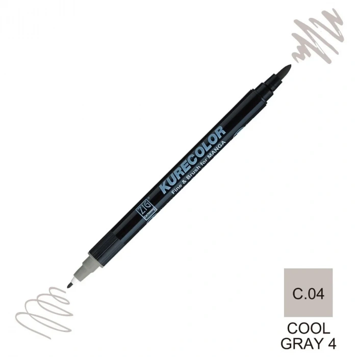 Zig Kurecolor Mangaka Fine&Brush Çift Taraflı Kalem CNKC-2200 No C.04 Cool Gray 4
