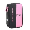Bback 3 Katlı Kalem Çantası / Kalemlik / Kalem Kutusu Black Pink
