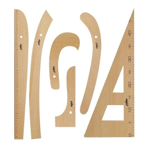 6 Parça Terzi-modelist-tekstil Ahşap Riga Cetvel Gönye Takımı