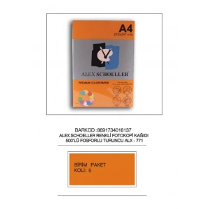 ALEX A4 FOSFORLU TURUNCU FOTOKOPİ KAĞIDI 500 LÜ ALX-771