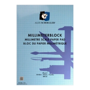 Alex Schoeller Milimetrik Blok A3 80gr 20yp Mavi