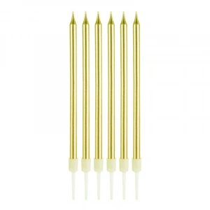 Altın Renk İnce Uzun Mum 6 Adet 14 cm